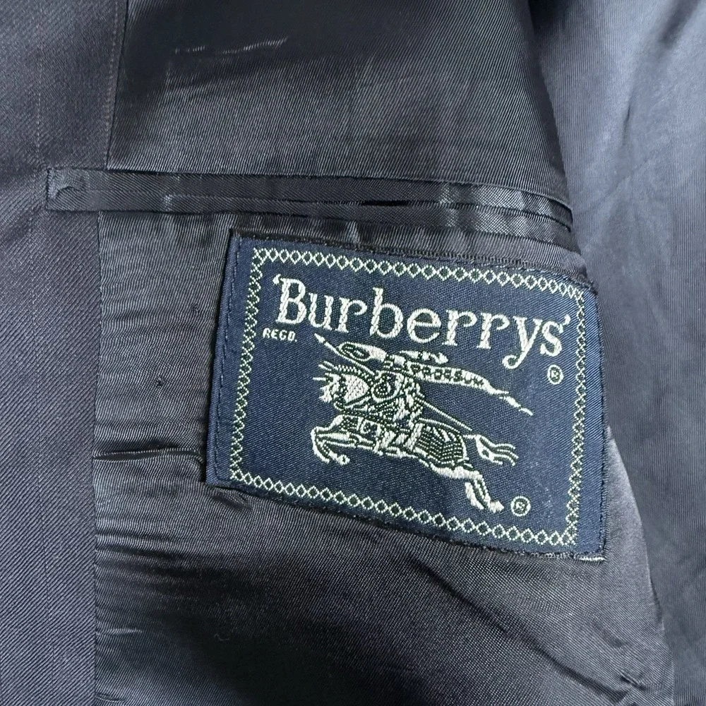 Vintage‎ Burberry Blazer Men's 48L Navy Blue Super 100s Wool Striped Jacket